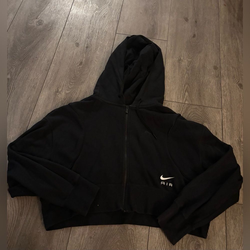 Nike Black Cropped Zip-Up Hoodie with White Swoosh